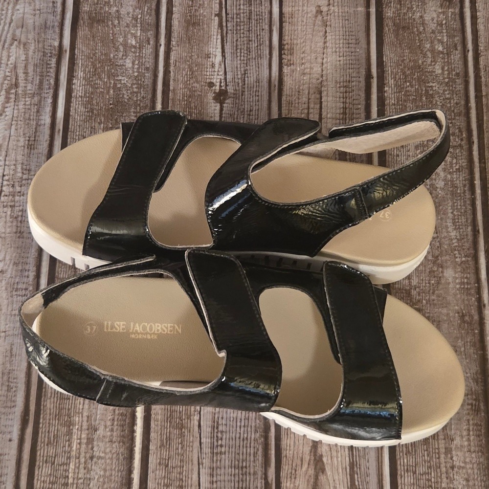 Sz 37 / 6.5-7 Ilse Jacobsen Hornbaek Black Patent Platform Sandals‎ VGUC! - Picture 5 of 7
